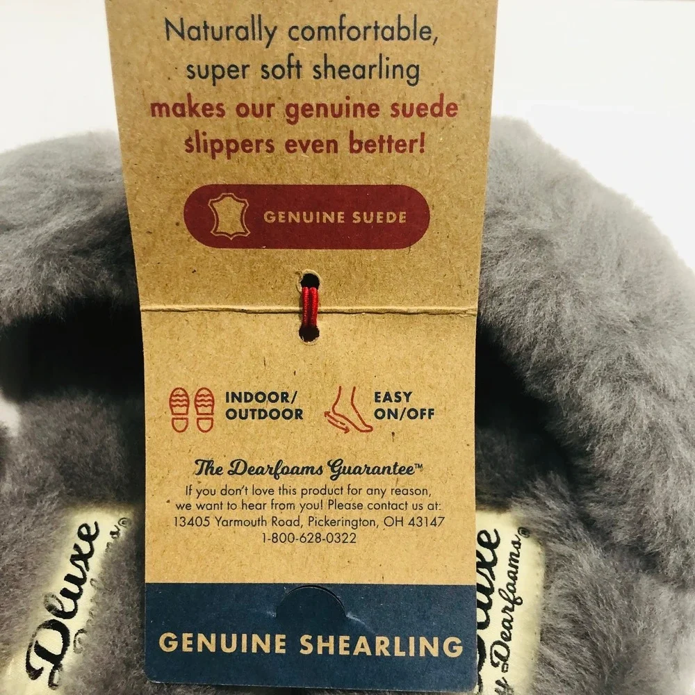 NWT Dearfoams Suede Shearling Slippers Slides Indoor Outdoor Furry Gray Kids 13